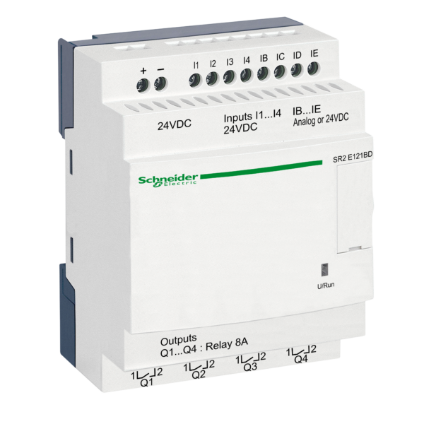 compact smart relay Zelio Logic - 12 I O - 24 V DC - clock - no display - Telemecanique - SR2E121BD