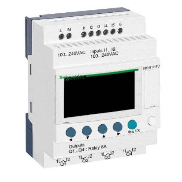 modular smart relay Zelio Logic - 10 I O - 100..240 V AC - clock - display - Schneider Electric - SR3B101FU