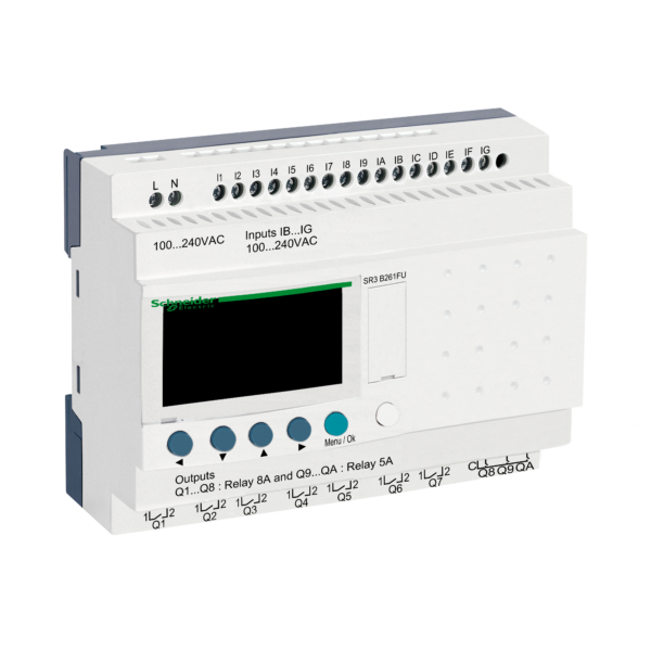 modular smart relay Zelio Logic - 26 I O - 100..240 V AC - clock - display - Schneider Electric - SR3B261FU