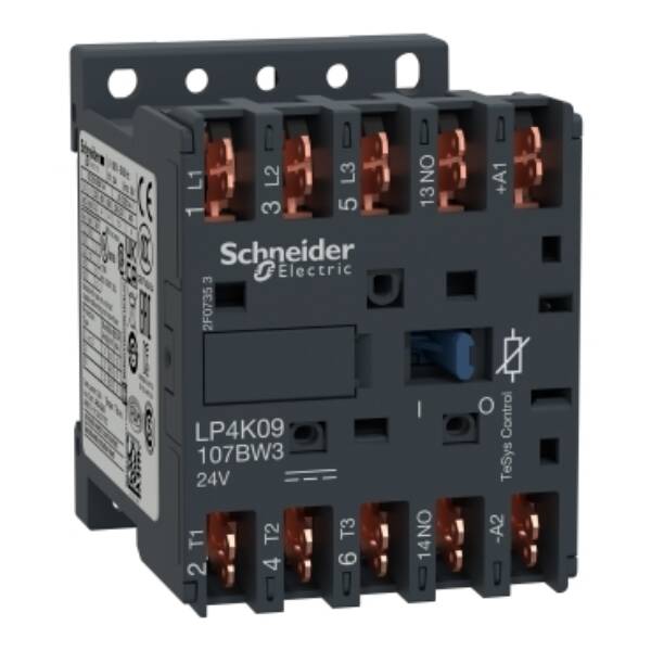 TeSys K contactor - 3P - AC-3 <= 440 V 9 A - 1 NO aux. - 24 V DC coil - Commercial Reference - LP4K09107BW3