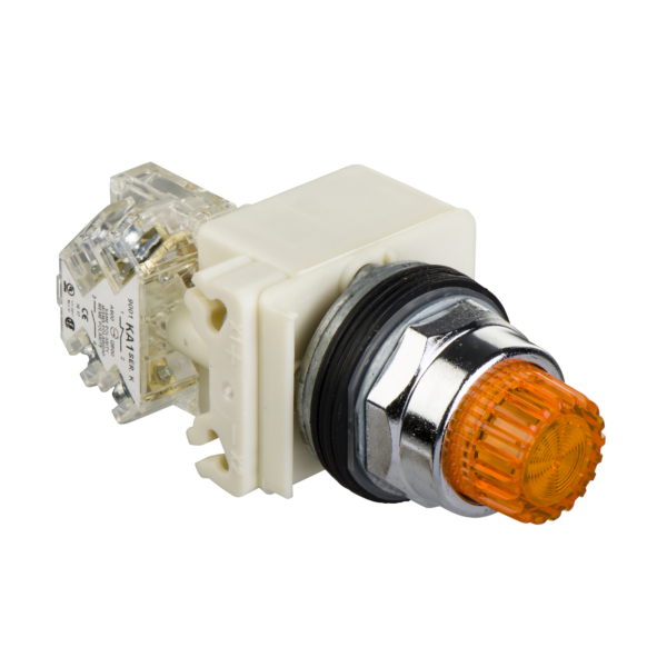 amber illuminated pushbutton Ø 30 - projecting spring return - 120 V - 1OC - Schneider Electric - 9001K2L38LYAH13