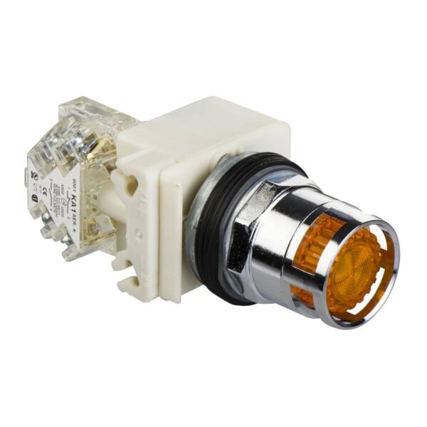 amber illuminated pushbutton Ø 30 - flush spring return - 230 V - 1OC - Schneider Electric - 9001K3L7AH13