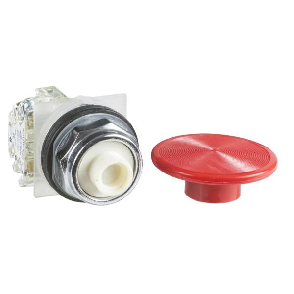 Push-button, Harmony 9001K, metal, snap-in plastic mushroom 57mm, red, 30mm, spring return, 1 NC - Schneider Electric - 9001KR5RH6