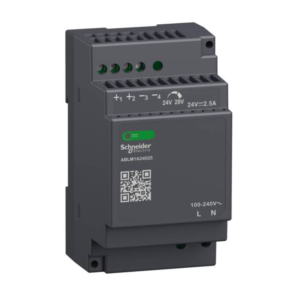 Regulated Power Supply, 100-240V AC, 24V 2.5 A, single phase, Modular - Schneider Electric - ABLM1A24025