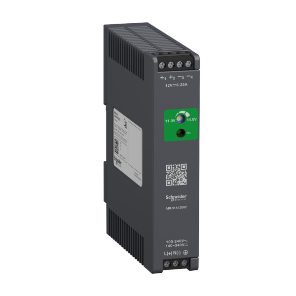 Regulated Power Supply, 100-240V AC, 12V 6.2 A, single phase, Optimized - Schneider Electric - ABLS1A12062