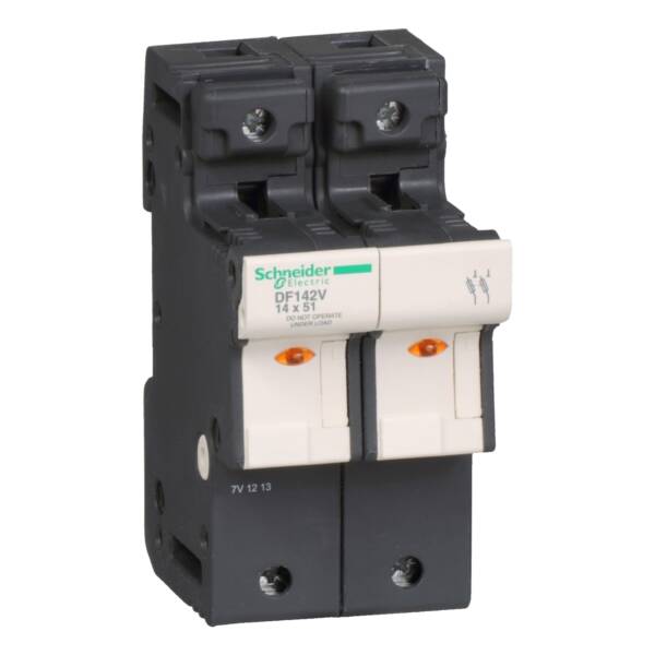 Fuse carrier TeSys DF, 2P 50A, fuse size 14x51 mm, blown fuse indicator - Schneider Electric - DF142V