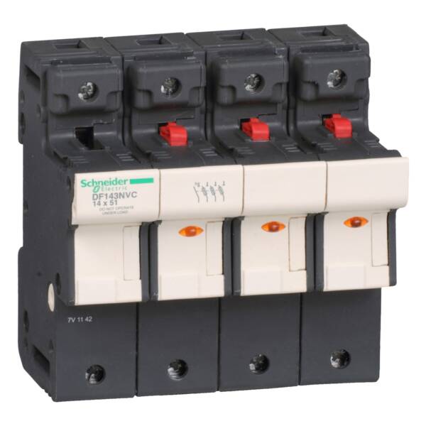 Fuse carrier TeSys DF, 3P+N 50A, fuse size 14x51 mm, blown fuse indicator - Schneider Electric - DF143NVC