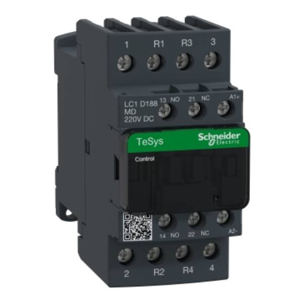 TeSys D contactor - 4P(2 NO + 2 NC) - AC-1 - <= 440 V 32 A - 220 V DC coil - Schneider Electric - LC1D188MD