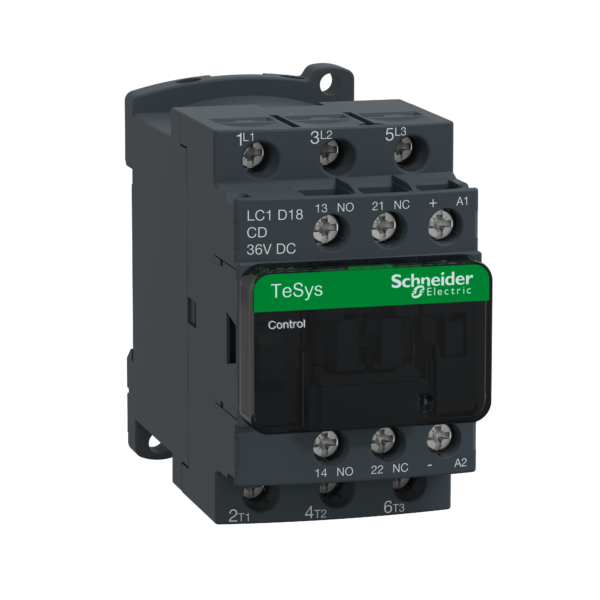 TeSys D contactor - 3P(3 NO) - AC-3 - <= 440 V 18 A - 36 V DC coil - Schneider Electric - LC1D18CD