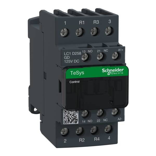 TeSys D contactor - 4P(2 NO + 2 NC) - AC-1 - <= 440 V 40 A - 125 V DC coil - Schneider Electric - LC1D258GD