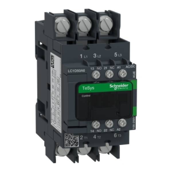 TeSys D contactor 3P 50A AC-3 up to 440V coil 100-250V AC/DC ring-lugs - Schneider Electric - LC1D50A6KUE