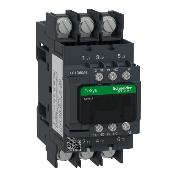 TeSys D contactor - 3P(3 NO) - AC-3 - <= 440 V 50 A - 230 V AC 50/60 Hz coil - Schneider Electric - LC1D50A6P7