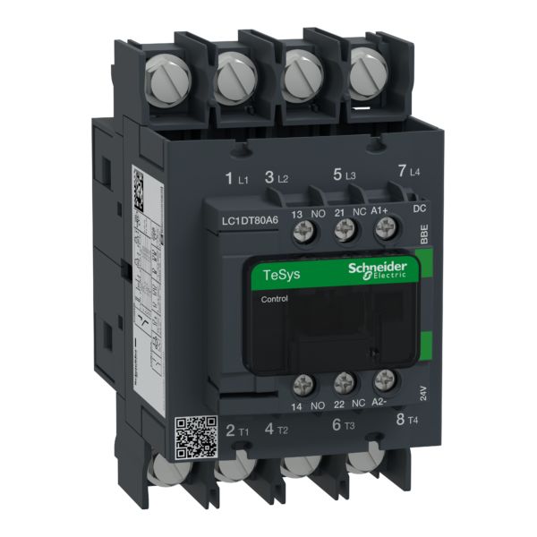 TeSys D contactor 4P 80A AC-1 up to 440V coil 24V DC ring-lugs - Schneider Electric - LC1DT80A6BBE