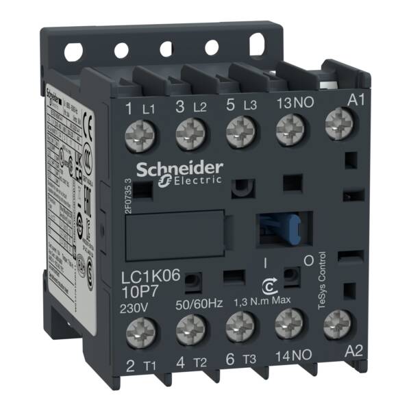 TeSys K contactor - 3P - AC-3 <= 440 V 9 A - 1 NO aux. - 110 V AC coil - Schneider Electric - LC1K0910F7