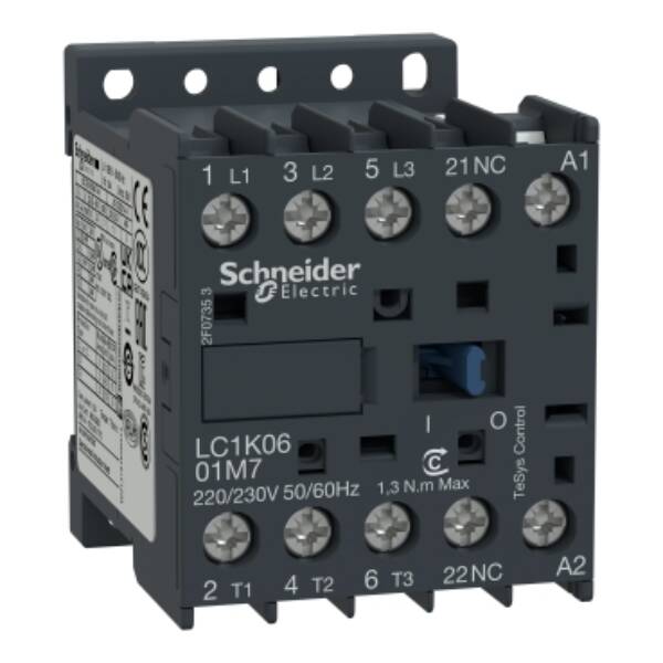 TeSys K contactor - 3P - AC-3 <= 440 V 12 A - 1 NC aux. - 110 V AC coil - Schneider Electric - LC1K1201F7