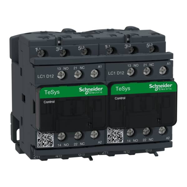 TeSys D reversing contactor - 3P(3 NO) - AC-3 - <= 440 V 12 A - 230 V AC coil - Schneider Electric - LC2D12P7