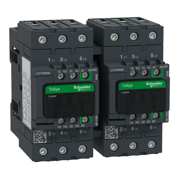 TeSys D reversing contactor - 3P - <= 440 V - 40 A AC-3 - 48...130 V AC/DC coil - Schneider Electric - LC2D40AEHE