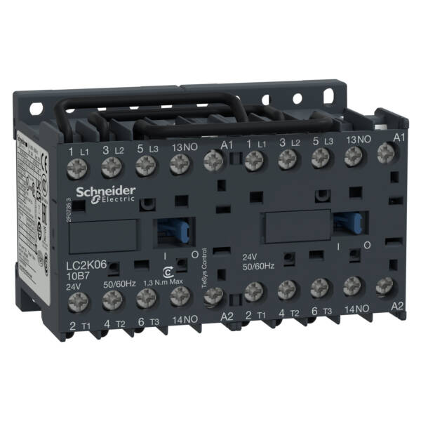 TeSys K reversing contactor - 3P - AC-3 <= 440 V 9 A - 1 NO - 42 V AC coil - Schneider Electric - LC2K0910D7
