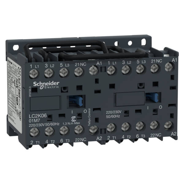 TeSys K reversing contactor - 3P - AC-3 <= 440 V 12 A - 1 NC - 110 V AC coil - Schneider Electric - LC2K1201F7