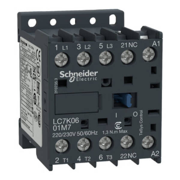 TeSys K contactor - 3P - AC-3 <= 440 V 6 A - 1 NC aux. - 220...230 V AC coil - Schneider Electric - LC7K0601M7