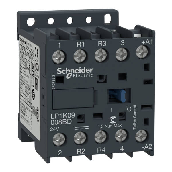 TeSys K contactor - 4P (2 NO + 2 NC) - AC-1 <= 440 V 20 A - 24 V DC coil - Schneider Electric - LP1K09008BD