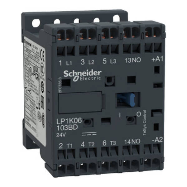 TeSys K contactor - 3P - AC-3 <= 440 V 12 A - 1 NO aux. - 24 V DC coil - Schneider Electric - LP1K12103BD