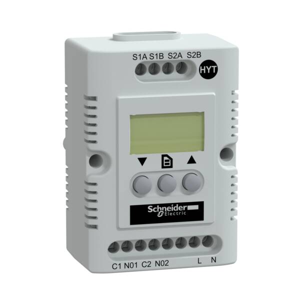 Climasys CC - electronic hygrotherm - 200…240 V - temp -40…80°C - Hr 20…80% - Schneider Electric - NSYCCOHYT230VID