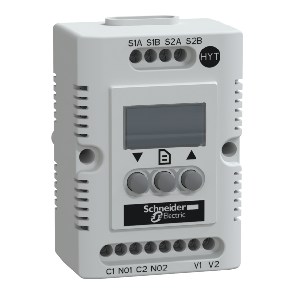 Climasys CC - electronic hygrotherm - 9 -30V - temp -40…80°C - Hr 20…80% - Schneider Electric - NSYCCOHYT30VID