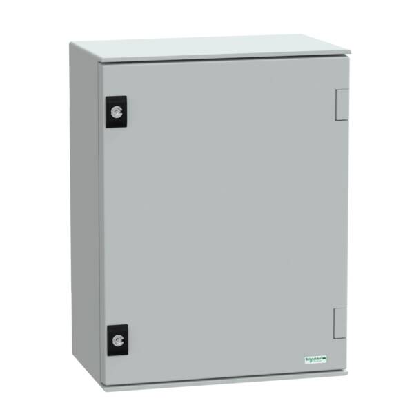 wall-mounting encl. polyester monobloc IP66 H430xW330xD200mm+metal mount.plate - Schneider Electric - NSYPLM43PG