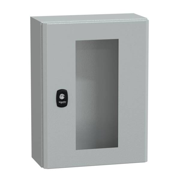 Spacial S3D tspt door w/o mount.plate. H400xW300xD150 IP66 IK08 RAL7035. - Schneider Electric - NSYS3D4315T