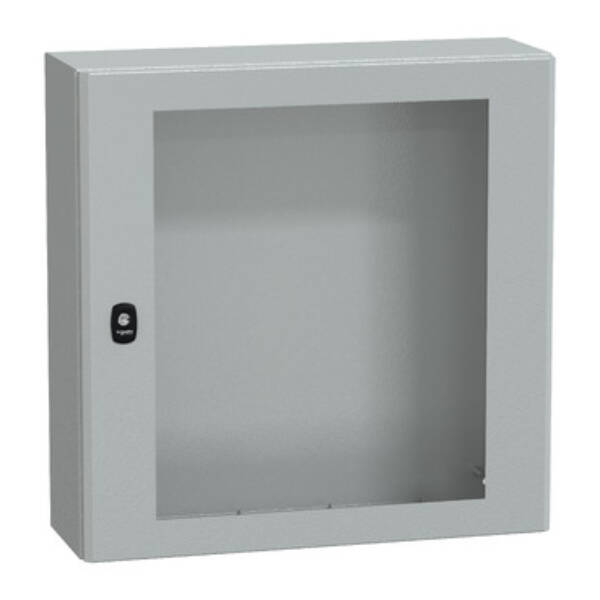 "Wall mounted steel enclosure, PanelSeT S3D, transparent door, without mounting plate, 600x600x200mm, IP66, IK08" - Schneider Electric - NSYS3D6620T
