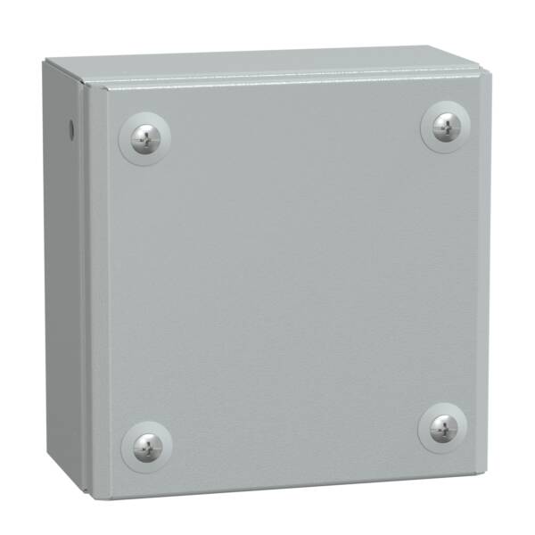 Metal industrial box plain door H150xW150xD80 IP66 IK10 RAL 7035 - Schneider Electric - NSYSBM15158