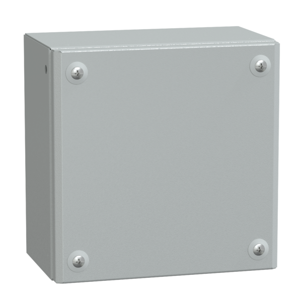 Metal industrial box plain door H200xW200xD120 IP66 IK10 RAL 7035 - Schneider Electric - NSYSBM202012