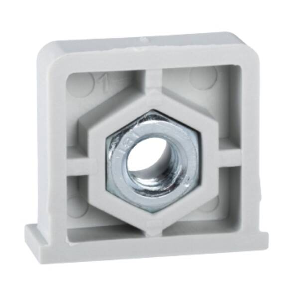 plastic nut and M6 screw placed in the notches of PLM for DIN rail - Schneider Electric - NSYTCSM6PLM