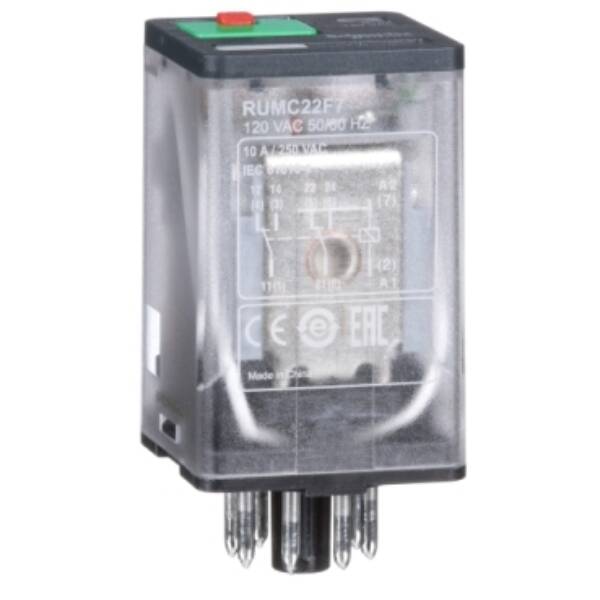 universal plug-in relay - Zelio RUM - 2 C/O - 120 V AC - 10 A - with LED - Schneider Electric - RUMC22F7