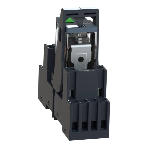 Harmony, Miniature plug-in relay pre-assembled, 6 A, 4 CO, with LED, with lockable test button, mixed terminals socket, 24 V DC - Schneider Electric - RXM4AB2BDPVM