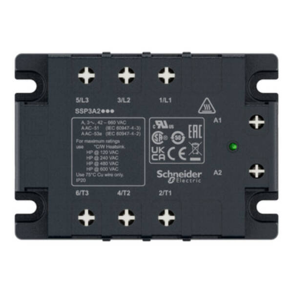 Solid state panel mount relay, 25 A, random switching, thermal pad, input 4…32 V DC, output 48…530 V AC - Schneider Electric - SSP3A225BDRT