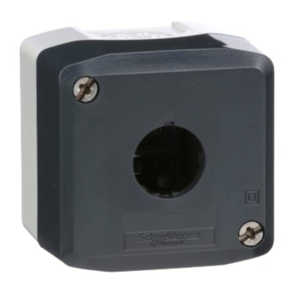 Empty enclosure, plastic, dark grey lid, for push button Ø22, 1 cut-out - Schneider Electric - XALD01