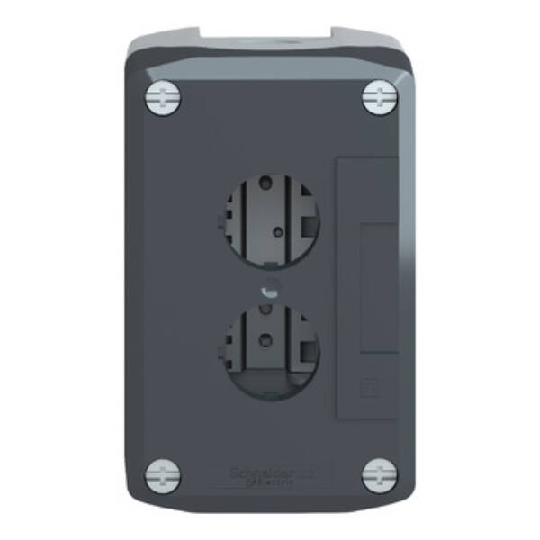 Empty enclosure, plastic, dark grey lid, for push button Ø22, 2 cut-outs - Schneider Electric - XALD02