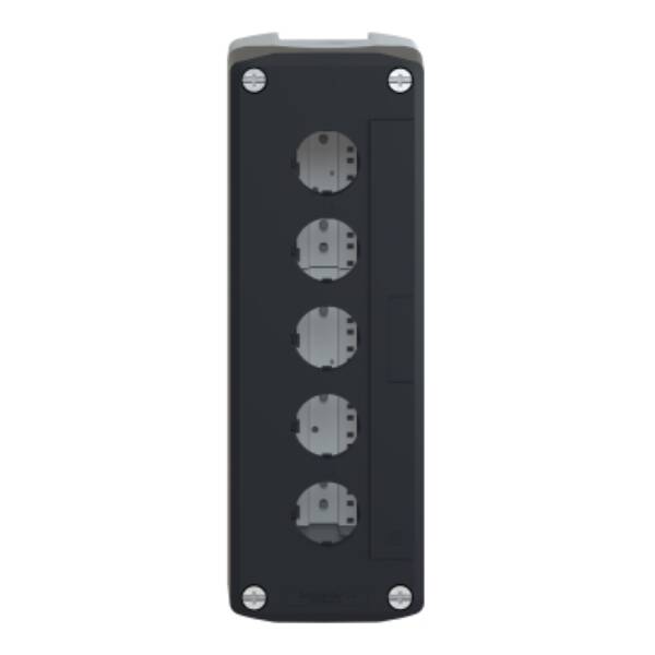 Empty enclosure, plastic, dark grey lid, for push button Ø22, 5 cut-outs - Schneider Electric - XALD05