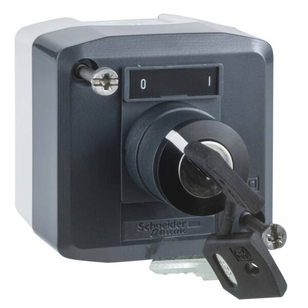 Control station, plastic, dark grey lid, 1 selector key switch Ø22, 1 NO - Schneider Electric - XALD144