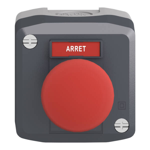 dark grey station - 1 red mushroom head pushbutton Ø40 spring return 1NC "Arret" - Schneider Electric - XALD164