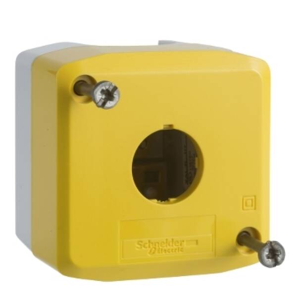 Empty enclosure, plastic, yellow lid for push button Ø22, 1 cut-out - Schneider Electric - XALK01