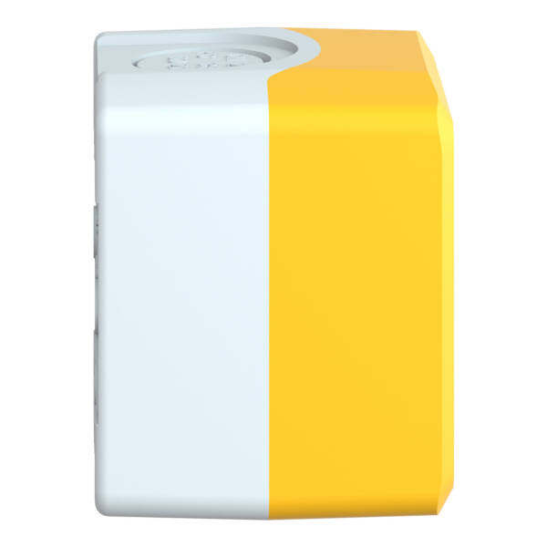 Harmony XALD, XALK, Empty control station, plastic, yellow, 1 cut-out, marked EMERGENCY STOP and logo ISO13850 - Schneider Electric - XALK01H29