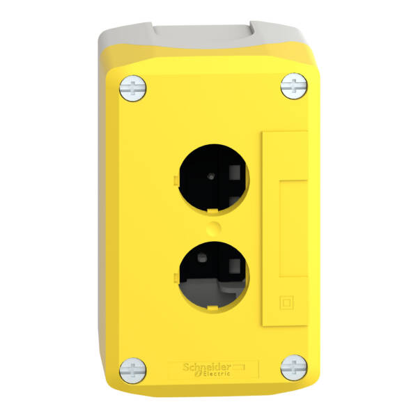 yellow empty enclosure lid with light grey base - 2 cut-outs - Schneider Electric - XALK02