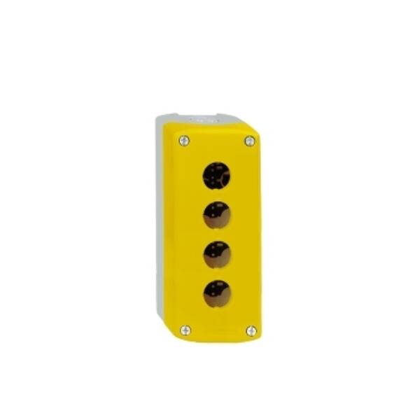 yellow empty enclosure lid with light grey base - 4 cut-outs - Schneider Electric - XALK04