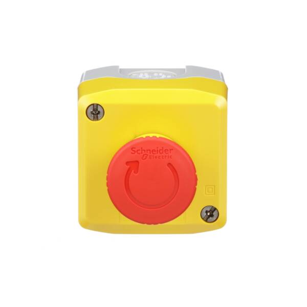 Harmony XALD, XALK, Control station, plastic, yellow lid, 1 red mushroom push button Ø40, turn to release, 1 NC - Schneider Electric - XALK178