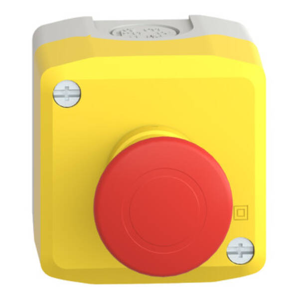 Harmony XALD, XALK, Control station, plastic, yellow, 1 red mushroom head push button Ø40, emergency stop push-pull 1 NC, unmarked - Schneider Electric - XALK198