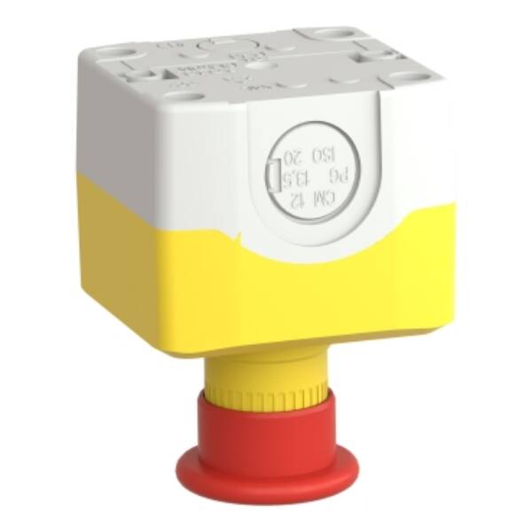 Harmony XALD, XALK, Control station, plastic, yellow, 1 red mushroom head push button Ø40, emergency stop push-pull 1 NC, unmarked - Schneider Electric - XALK198
