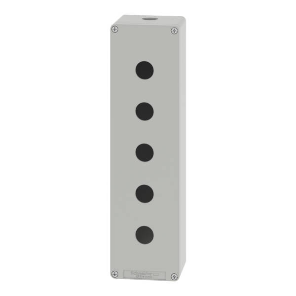 Die cast empty control station, Harmony XAP, XB2 SL, aluminium, grey, M32, 5 cut outs 22mm, 85x310x77mm - Schneider Electric - XAPD5505